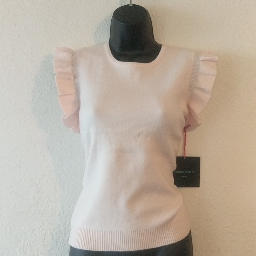 CYNTHIA ROWLEY Woolblend Ruffle Sleeveless Blouse